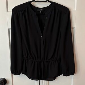 Babaton Black Blouse with Drawstring Detail